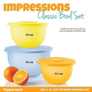 NEW TUPPERWARE IMPRESSION BOWLS 3 •PIECE SET